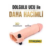 Erofoni S-0909 Ucu 6 Cm Dolgulu 20 Cm Titreşimli Süper Realistik Testislere Geçirilebilir Penis Kılıfı