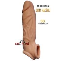 Erofoni S-1022 Ucu 5 Cm Dolgulu 18 Cm Testise Takılmalı Ultra Süper Realistik Uzatmalı Penis Kılıfı