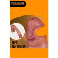 Erofoni S-185018 Özel Seri 26 Cm Premium 3d Gerçekçi Model Çift Katmanlı Ultra Süper Realistik Vantuzlu Dildo Penis