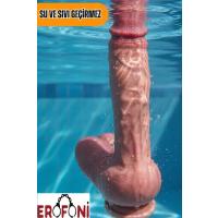 Erofoni S-185018 Özel Seri 26 Cm Premium 3d Gerçekçi Model Çift Katmanlı Ultra Süper Realistik Vantuzlu Dildo Penis