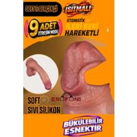 Erofoni S-185106 Isıtmalı ve Otomatik İleri Geri Hareketli 26 CM Uzaktan Kumandalı 9 Mod Titreşimli Vantuzlu Dildo Vibraör Penis