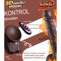 Erofoni S-185121-B Çift Katmanlı Isıtmalı ve Otomatik İleri Geri Hareketli 23 CM Kumandalı Titreşimli Vantuzlu Siyah Zenci Dildo Vibraör Penis