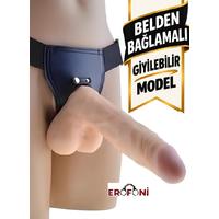 Erofoni S-2016-K605 Ultra Süper Realistik 21 CM Damarlı Kalın Belden Bağlamalı Strapon Giyilebilir Takma Dildo Penis