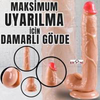 Erofoni S-2019 XL Büyük Boy Ultra Süper Realistik 27 CM Vantuzlu Damarlı Kalın 3D Gerçekçi Dildo Penis