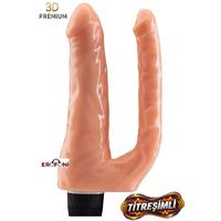 Erofoni S-2091 Süper Realistik Double İkili 22 CM ve 15 CM Titreşimli Anal Vajinal Çatal Dildo Vibratör Penis