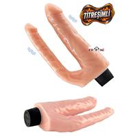 Erofoni S-2091 Süper Realistik Double İkili 22 CM ve 15 CM Titreşimli Anal Vajinal Çatal Dildo Vibratör Penis