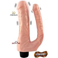 Erofoni S-2091 Süper Realistik Double İkili 22 CM ve 15 CM Titreşimli Anal Vajinal Çatal Dildo Vibratör Penis