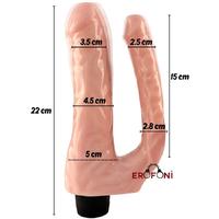 Erofoni S-2091 Süper Realistik Double İkili 22 CM ve 15 CM Titreşimli Anal Vajinal Çatal Dildo Vibratör Penis
