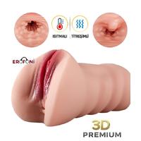 Erofoni S-285309 Büyük Boy 17.3 CM Titreşimli Isıtmalı Süper Realistik 2 İşlevli Yapay Suni Vajina Anüs Mastürbatör