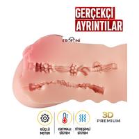 Erofoni S-285311-F Büyük Boy 17.6 CM Titreşimli Isıtmalı Süper Realistik 2 İşlevli Yapay Suni Vajina Anüs Mastürbatör