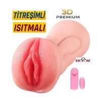 Erofoni S-285351 Ultra Süper Realistik 2 İşlevli Titreşimli Isıtmalı 19 CM Yapay 2 in 1 Yapay Suni Vajina Oral Mastürbatör