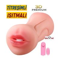 Erofoni S-285351 Ultra Süper Realistik 2 İşlevli Titreşimli Isıtmalı 19 CM Yapay 2 in 1 Yapay Suni Vajina Oral Mastürbatör