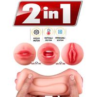 Erofoni S-285351 Ultra Süper Realistik 2 İşlevli Titreşimli Isıtmalı 19 CM Yapay 2 in 1 Yapay Suni Vajina Oral Mastürbatör