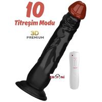 Erofoni S-3302-B Ultra 10 Mod Titreşimli Süper Realistik 22 CM Vantuzlu Su Geçirmez 3D Siyah Zenci Dildo Vibratör Penis