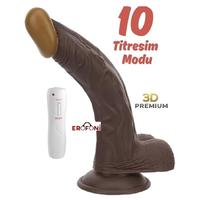 Erofoni S-3312-B Ultra Süper Realistik 22 CM Vantuzlu 10 Mod Titreşimli Su Geçirmez 3D Siyah Zenci Dildo Vibratör Penis