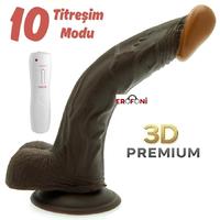 Erofoni S-3312-B Ultra Süper Realistik 22 CM Vantuzlu 10 Mod Titreşimli Su Geçirmez 3D Siyah Zenci Dildo Vibratör Penis