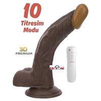 Erofoni S-3312-B Ultra Süper Realistik 22 CM Vantuzlu 10 Mod Titreşimli Su Geçirmez 3D Siyah Zenci Dildo Vibratör Penis