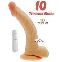 Erofoni S-3312-F Ultra Süper Realistik 22 CM Vantuzlu 10 Mod Titreşimli Su Geçirmez 3D Dildo Vibratör Penis