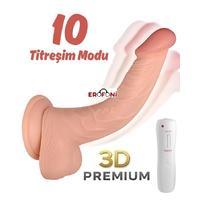 Erofoni S-3312-F Ultra Süper Realistik 22 CM Vantuzlu 10 Mod Titreşimli Su Geçirmez 3D Dildo Vibratör Penis