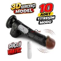 Erofoni S-3351-B Ultra 10 Mod Titreşimli 20 Cm Süper Realistik Su Geçirmez Vantuzlu Siyah Zenci Dildo Vibratör Penis