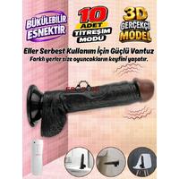 Erofoni S-3351-B Ultra 10 Mod Titreşimli 20 Cm Süper Realistik Su Geçirmez Vantuzlu Siyah Zenci Dildo Vibratör Penis