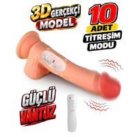 Erofoni S-3351-F Ultra 10 Mod Titreşimli 20 Cm Süper Realistik Su Geçirmez Vantuzlu Dildo Vibratör Penis
