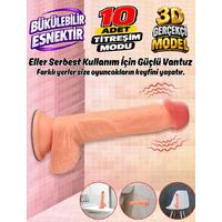 Erofoni S-3351-F Ultra 10 Mod Titreşimli 20 Cm Süper Realistik Su Geçirmez Vantuzlu Dildo Vibratör Penis