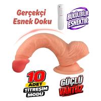 Erofoni S-3351-F Ultra 10 Mod Titreşimli 20 Cm Süper Realistik Su Geçirmez Vantuzlu Dildo Vibratör Penis