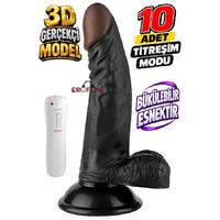 Erofoni S-3352-B Ultra 10 Mod Titreşimli 21 Cm Süper Realistik Su Geçirmez Vantuzlu Siyah Zenci Dildo Vibratör Penis