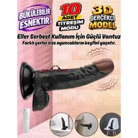 Erofoni S-3352-B Ultra 10 Mod Titreşimli 21 Cm Süper Realistik Su Geçirmez Vantuzlu Siyah Zenci Dildo Vibratör Penis