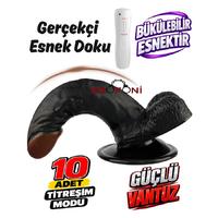 Erofoni S-3352-B Ultra 10 Mod Titreşimli 21 Cm Süper Realistik Su Geçirmez Vantuzlu Siyah Zenci Dildo Vibratör Penis