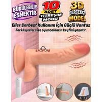 Erofoni S-3352-F Ultra 10 Mod Titreşimli 21 Cm Süper Realistik Su Geçirmez Vantuzlu Dildo Vibratör Penis