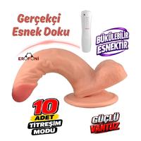 Erofoni S-3352-F Ultra 10 Mod Titreşimli 21 Cm Süper Realistik Su Geçirmez Vantuzlu Dildo Vibratör Penis
