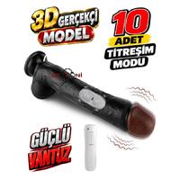 Erofoni S-3355-B Ultra 10 Mod Titreşimli 28 Cm Süper Realistik Su Geçirmez Vantuzlu Siyah Zenci Dildo Vibratör Penis