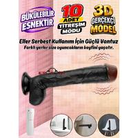 Erofoni S-3355-B Ultra 10 Mod Titreşimli 28 Cm Süper Realistik Su Geçirmez Vantuzlu Siyah Zenci Dildo Vibratör Penis