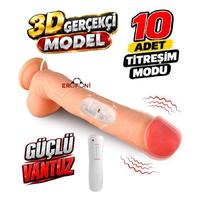 Erofoni S-3355-F Ultra 10 Mod Titreşimli 28 Cm Süper Realistik Su Geçirmez Vantuzlu Dildo Vibratör Penis
