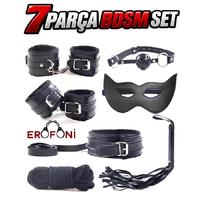 Erofoni S-7031B Fetish Fantezi 7 Parça Siyah Deri Bdsm Set