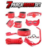 Erofoni S-7031R Fetish Fantezi 7 Parça Kırmızı Deri Bdsm Set