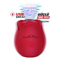 Erofoni T-168808 Usb Şarjlı Kırmızı Gül Tasarımlı Vakumlu Emiş ve Titreşim Özellikli Red Rose Vibratör