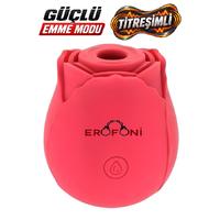 Erofoni T-168808 Usb Şarjlı Kırmızı Gül Tasarımlı Vakumlu Emiş ve Titreşim Özellikli Red Rose Vibratör