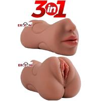 Erofoni T-251060 Ultra Süper Realistik 3 İşlevli 19 Cm Yapay Suni Vajina Anüs Ağız Mastürbatör