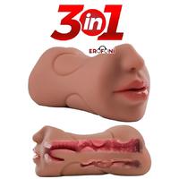 Erofoni T-251060 Ultra Süper Realistik 3 İşlevli 19 Cm Yapay Suni Vajina Anüs Ağız Mastürbatör