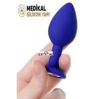 Erofoni T-357012 Medikal Silikon 7 Cm Kristal Taşlı Anal Açıcı Gevşetici Alıştırıcı Tıkaç Blue Plug