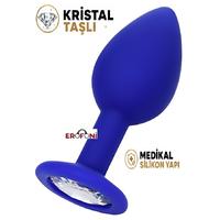 Erofoni T-357012 Medikal Silikon 7 Cm Kristal Taşlı Anal Açıcı Gevşetici Alıştırıcı Tıkaç Blue Plug