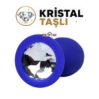 Erofoni T-357012 Medikal Silikon 7 Cm Kristal Taşlı Anal Açıcı Gevşetici Alıştırıcı Tıkaç Blue Plug