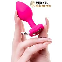 Erofoni T-357023 Medikal Silikon 7 Cm Kalp Tasarım Kristal Taşlı Anal Açıcı Gevşetici Alıştırıcı Tıkaç Pink Plug