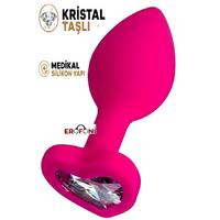 Erofoni T-357023 Medikal Silikon 7 Cm Kalp Tasarım Kristal Taşlı Anal Açıcı Gevşetici Alıştırıcı Tıkaç Pink Plug