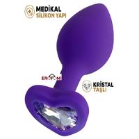Erofoni T-357024 Medikal Silikon 7 Cm Kalp Tasarım Kristal Taşlı Anal Açıcı Gevşetici Alıştırıcı Tıkaç Purple Plug