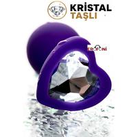 Erofoni T-357024 Medikal Silikon 7 Cm Kalp Tasarım Kristal Taşlı Anal Açıcı Gevşetici Alıştırıcı Tıkaç Purple Plug