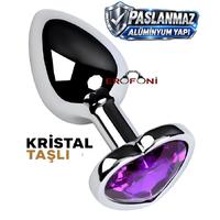 Erofoni T-717013-4 Paslanmaz Alüminyum 7 CM Kalp Tasarımlı Mor Taşlı Metal Anal Açıcı Gevşetici Alıştırıcı Tıkaç Plug